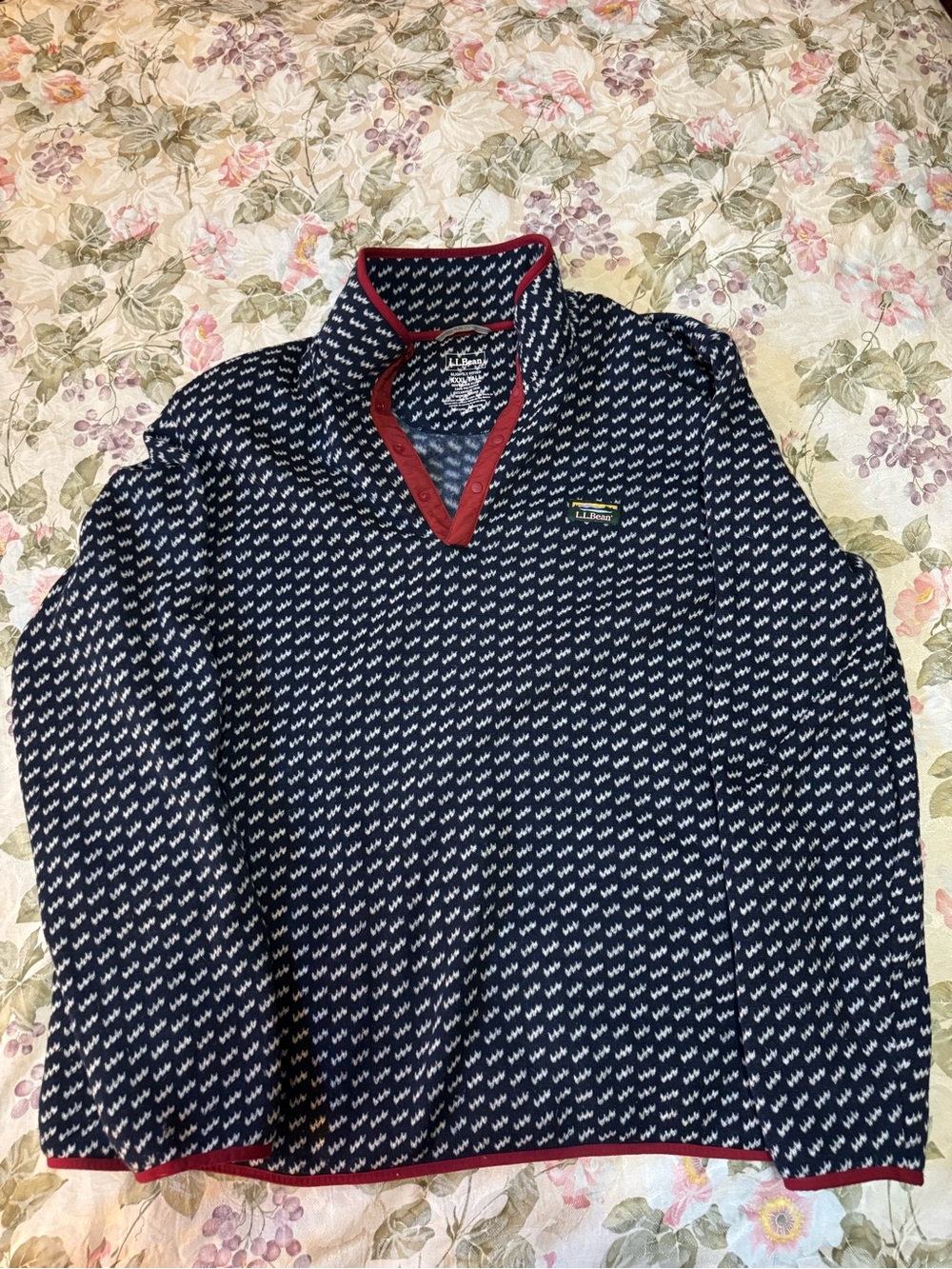 L.L.Bean Men’s 3XL Tall Sweater Fleece Snap Pullover Navy Birdseye